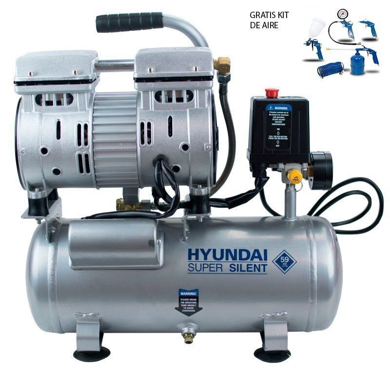 Compresor Silencioso Hyundai HYAC6-07S 6L - 0.75HP + KIT DE REGALO (5 Piezas) en Riobamba, Chimborazo