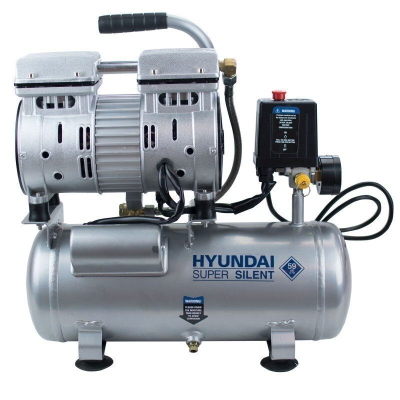 Foto 2 de Compresor Silencioso Hyundai HYAC6-07S 6L – 0.75HP + KIT DE REGALO (5 Piezas)