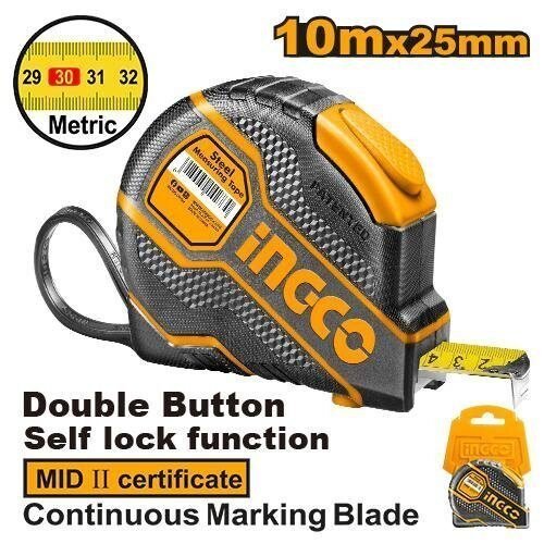 Flexómetro Profesional INGCO 10m x 25mm - Autobloqueo y Carcasa de Goma en Riobamba, Chimborazo