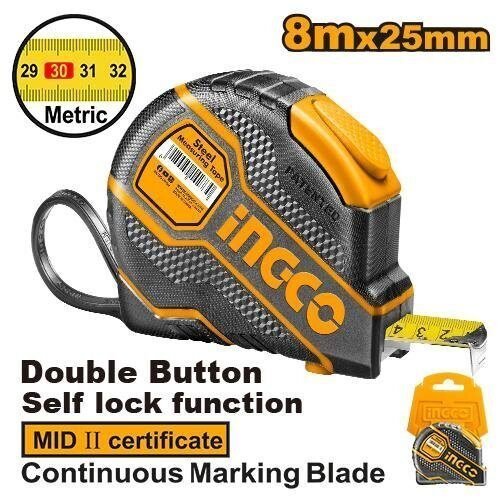 Flexómetro Profesional INGCO 8m x 25mm - Autobloqueo y Carcasa de Goma en Riobamba, Chimborazo