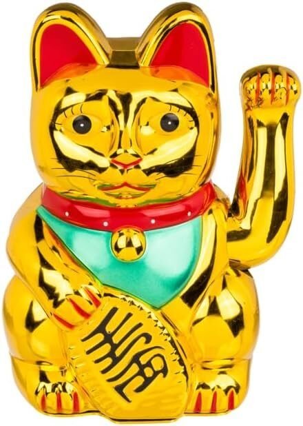 Gato de la Suerte Maneki-Neko Dorado en Riobamba, Chimborazo
