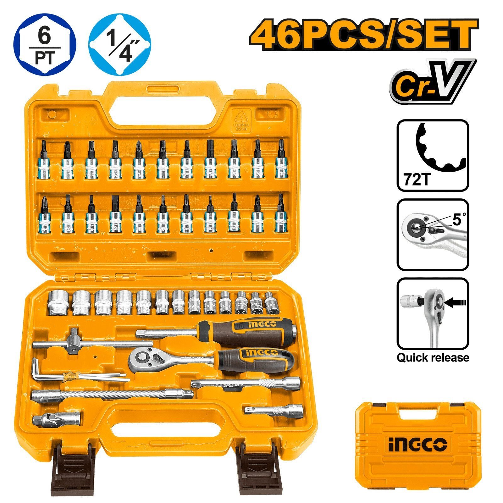 Maletín de Herramientas 45 Pcs 1/4" INGCO - Kit Completo de Vasos y Puntas en Riobamba, Chimborazo