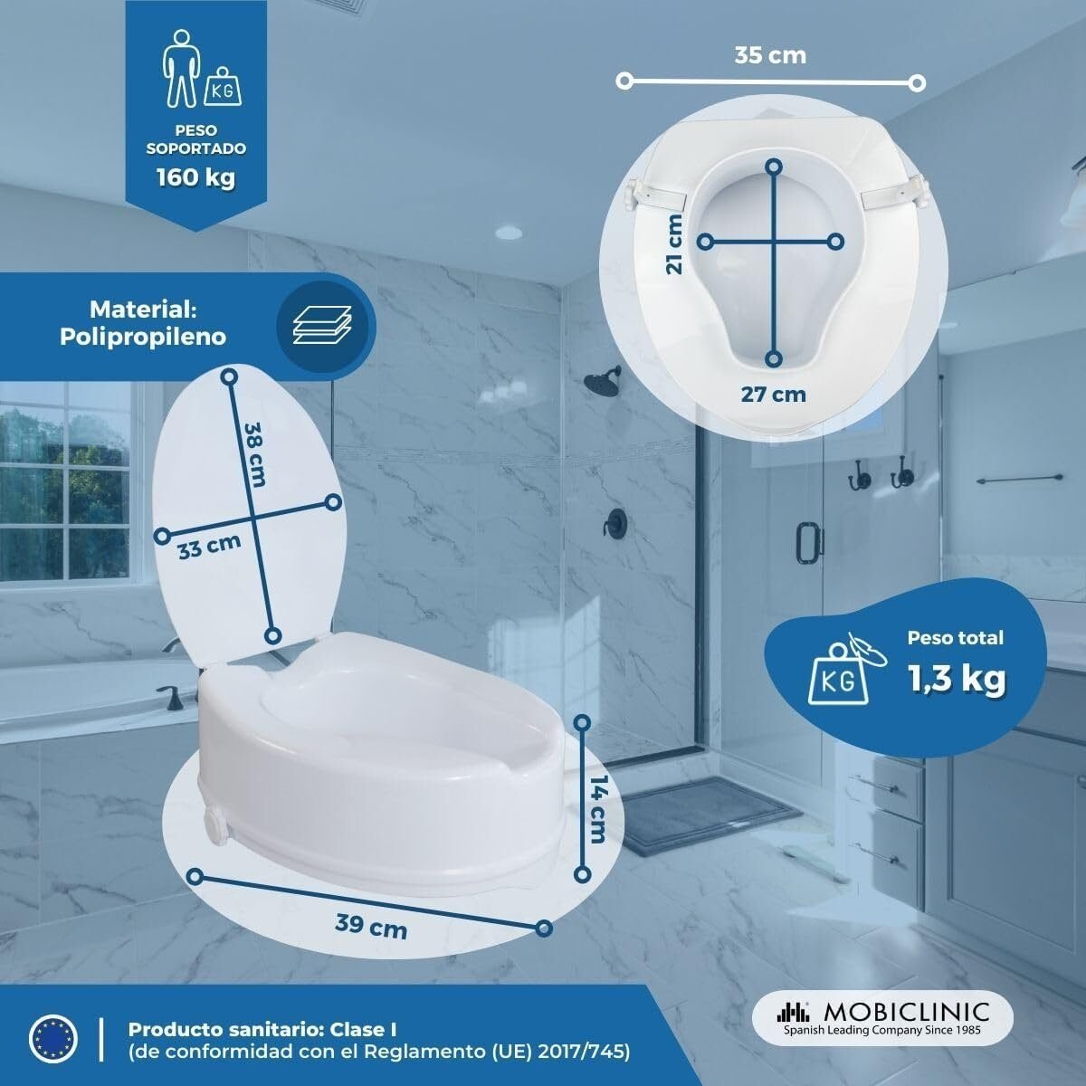 Foto 2 de Mobiclinic®, Elevador wc para adulto, Con tapa, 14 cm