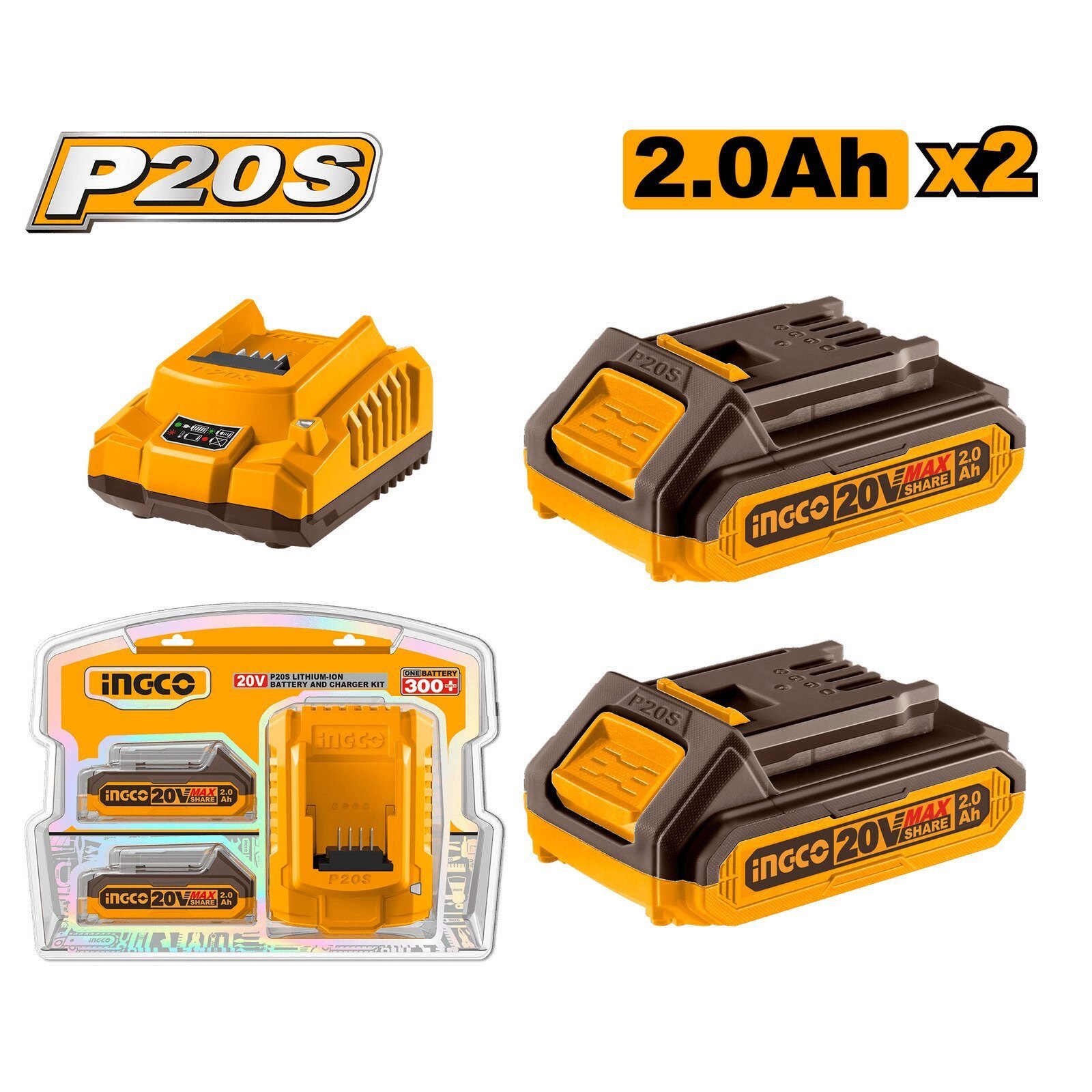 Pack de Energía INGCO 20V: 2 Baterías 2.0 Ah + Cargador Rápido - Sistema P20S en Riobamba, Chimborazo
