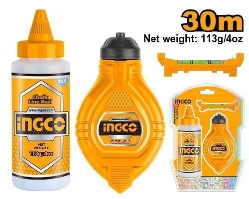 Foto 2 de Set Tiralíneas 30m + Azulete + Nivel INGCO – Kit de Marcaje Profesional HCLR0130