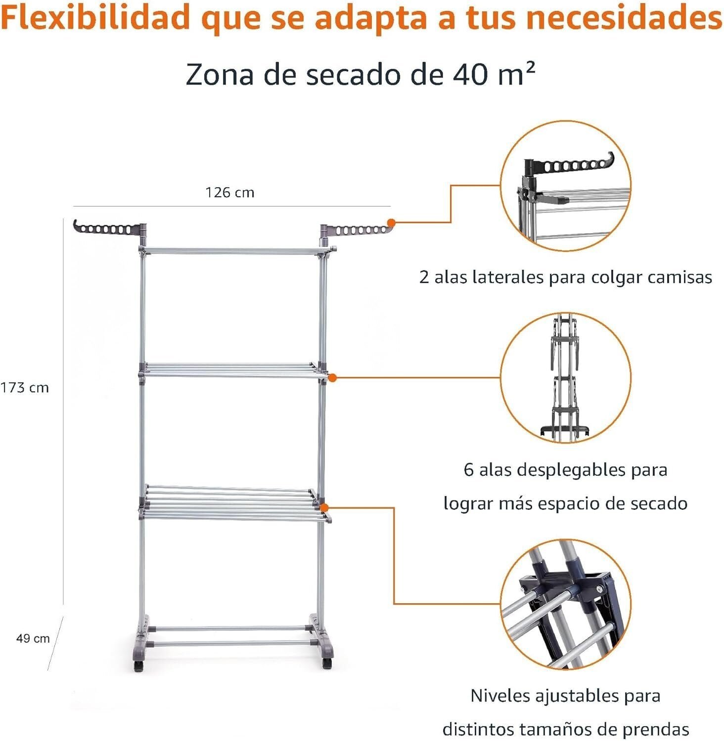 Foto 2 de Tendedero tipo torre 4-niveles, 126 x 64 x 173 cm